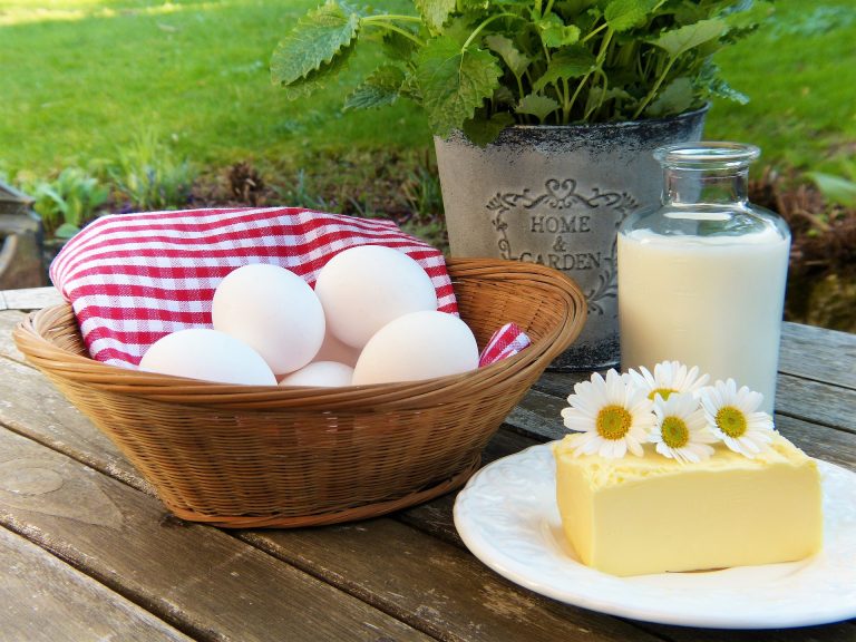 Foto de leche, queso, huevos , en un fondo campestre